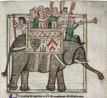 British Library, Harley 3244, Men on elephant